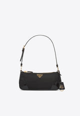 Prada Logo Plaque Leather Shoulder Bag Black 1BC201VOOOR789_F0002