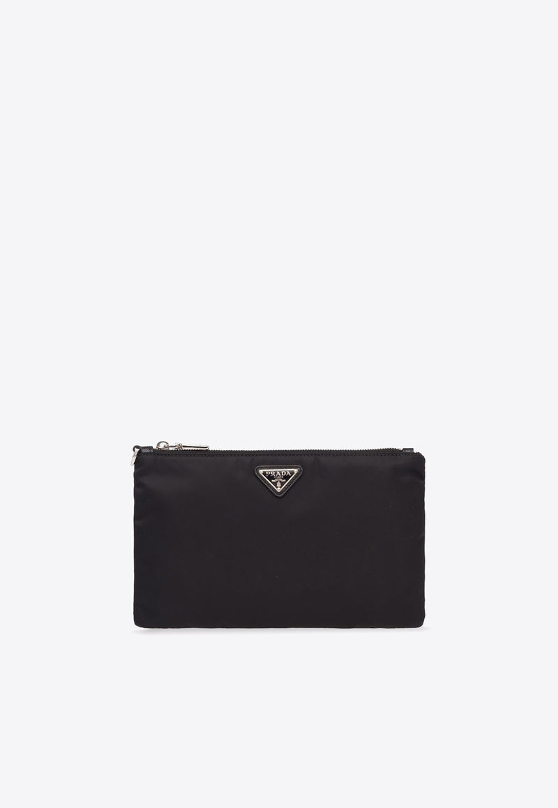 Prada Triangle Logo Leather Zip Pouch Black 2NH0042DMH_F0002