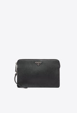 Prada Triangle Logo Leather Clutch Bag Black 2VF056VOOI9Z2_F0002