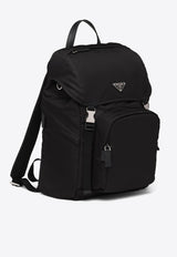 Prada Logo Plaque Leather Backpack Black 2VZ135VHOL2DMG_F0002