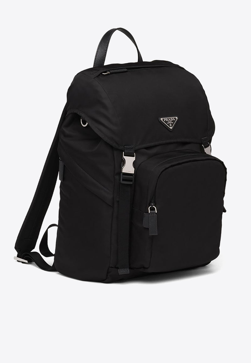 Prada Logo Plaque Leather Backpack Black 2VZ135VHOL2DMG_F0002