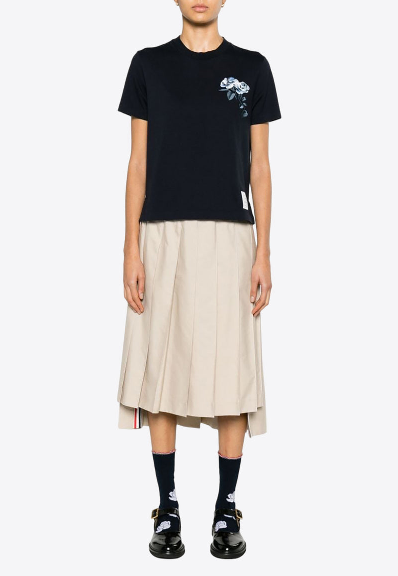 Thom Browne Rose Embroidered T-Shirt Navy FJS183EJ0058_415