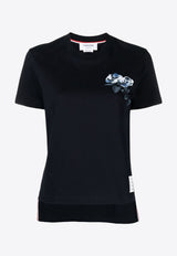 Thom Browne Rose Embroidered T-Shirt Navy FJS183EJ0058_415