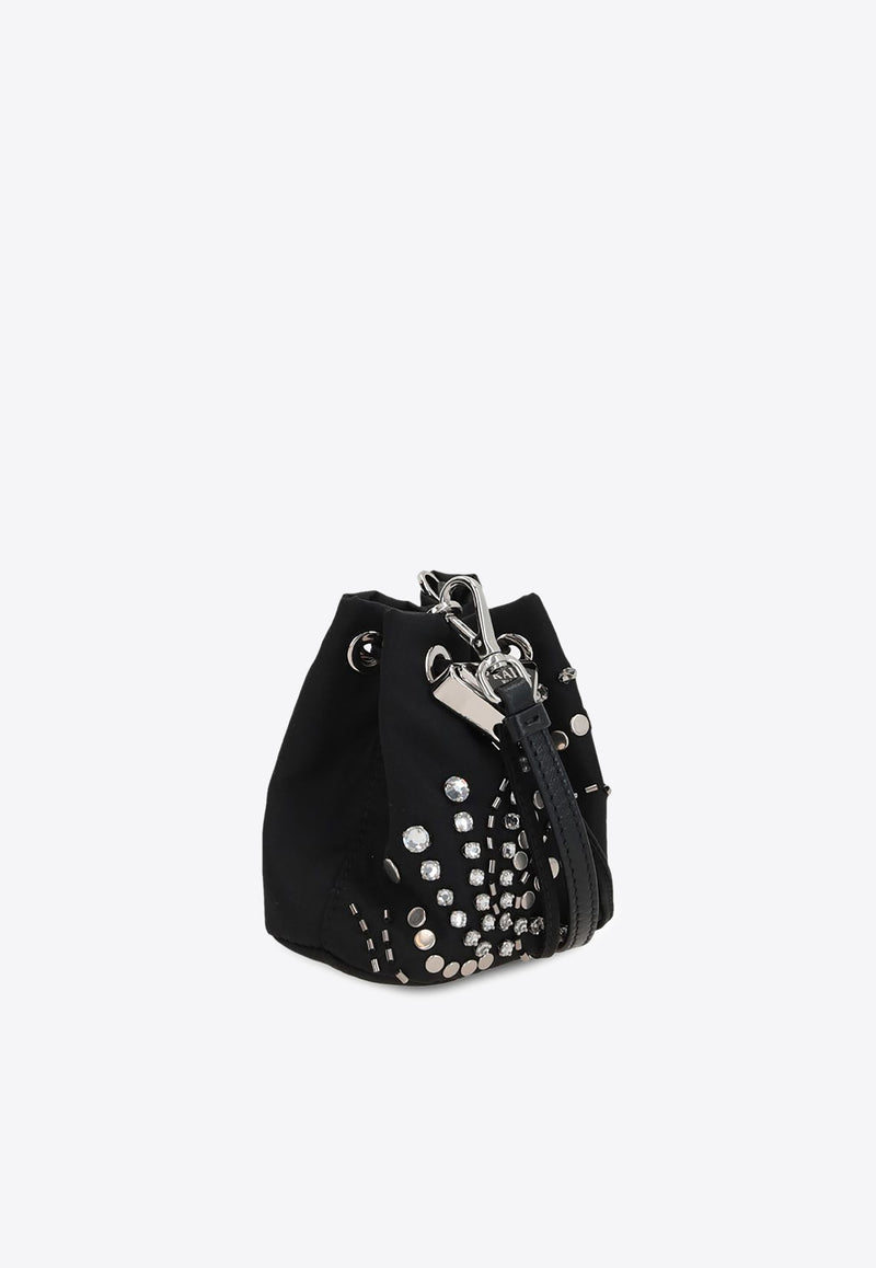 Prada Logo Plaque Studded Bucket Bag Black 1NR0162CZ5_F0002