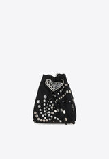 Prada Logo Plaque Studded Bucket Bag Black 1NR0162CZ5_F0002