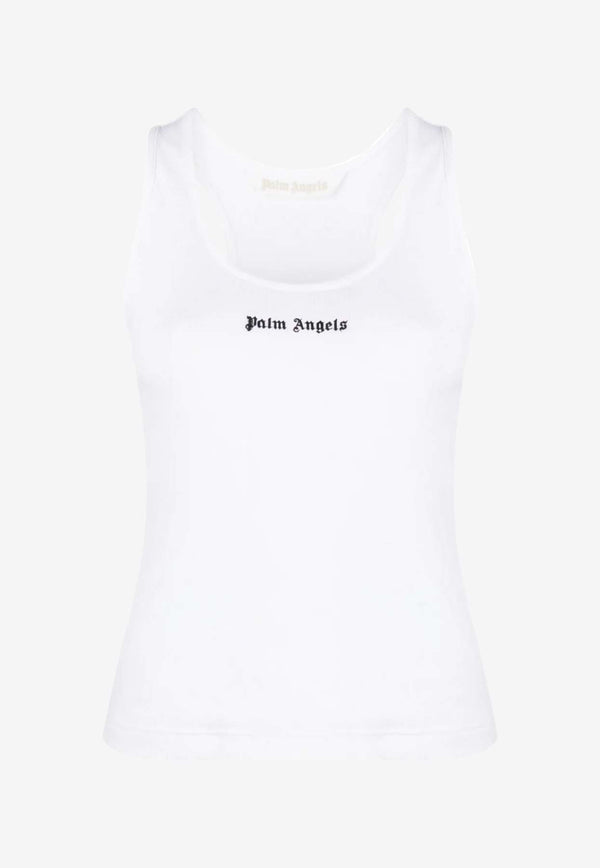 Palm Angels Logo Print Ribbed Tank Top White PWAC020F23FAB001_0110