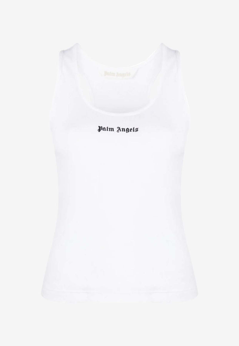 Palm Angels Logo Print Ribbed Tank Top White PWAC020F23FAB001_0110