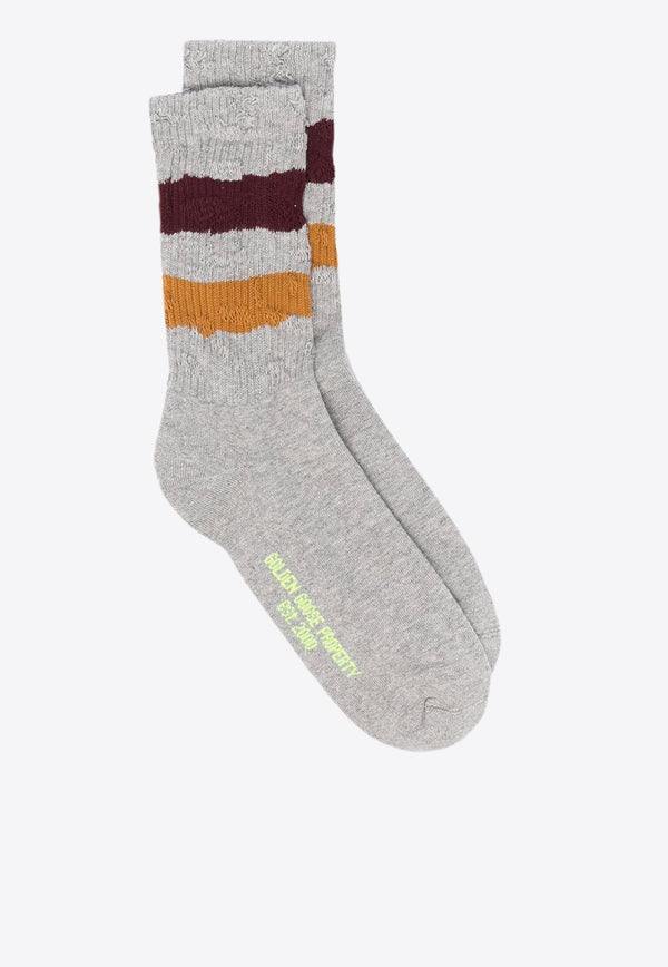 Golden Goose DB Stripe-Detail Ribbed Knit Socks Gray GUP00883P000488_81240