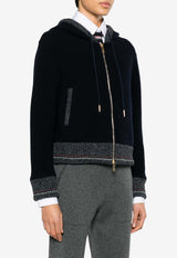 Thom Browne Zip-Up Wool Fleece Hooded Sweatshirt Blue FJT349AJ0100_415