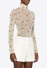 Prada Poppy Print Turtleneck Bodysuit Cream 32157SOOO14ZK_F0011