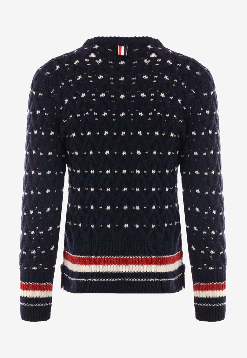 Thom Browne Donegal Cable-Knit Crewneck Sweater Blue MKA510BY1506_415