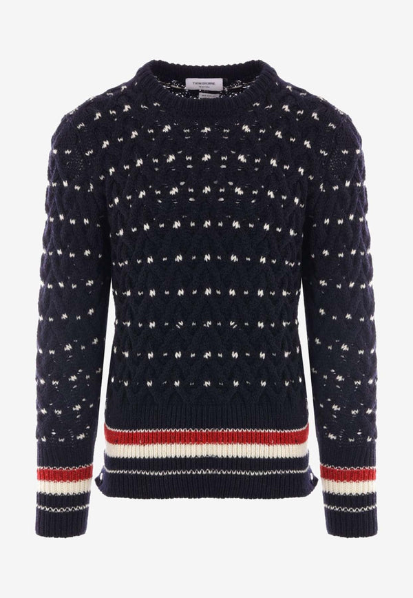 Thom Browne Donegal Cable-Knit Crewneck Sweater Blue MKA510BY1506_415