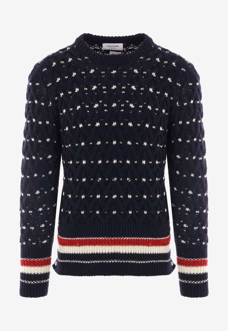 Thom Browne Donegal Cable-Knit Crewneck Sweater Blue MKA510BY1506_415