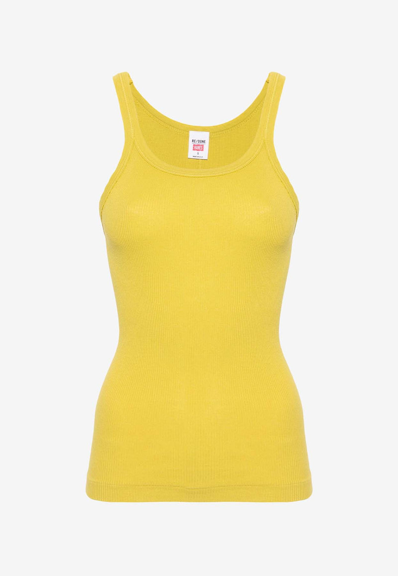 Re/done Fine Ribbed Tank Top Yellow R2402WRIBTNKD_PEAR