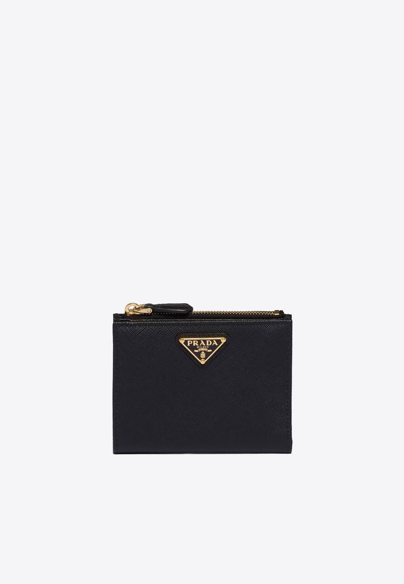 Prada Small Logo Plaque Leather Wallet Black 1ML050QHH_F0002