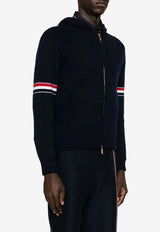 Thom Browne Signature Stripe Zip-Up Hooded Sweatshirt Blue MKT013AY2001_415