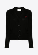 AMI PARIS Ami De Coeur Embroidered Cardigan Black BFFKC111KN0025_001