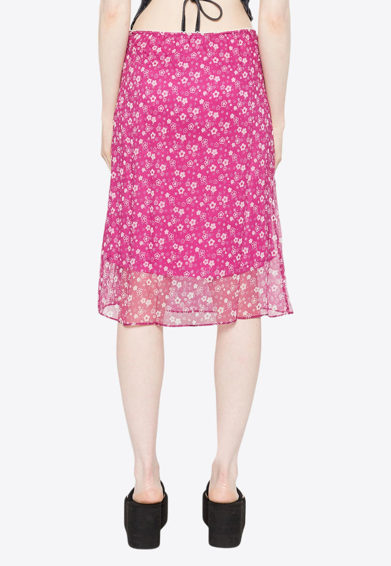 CORMIO Tara Floral Print Chiffon Midi Skirt Pink TARA_FUCSIA