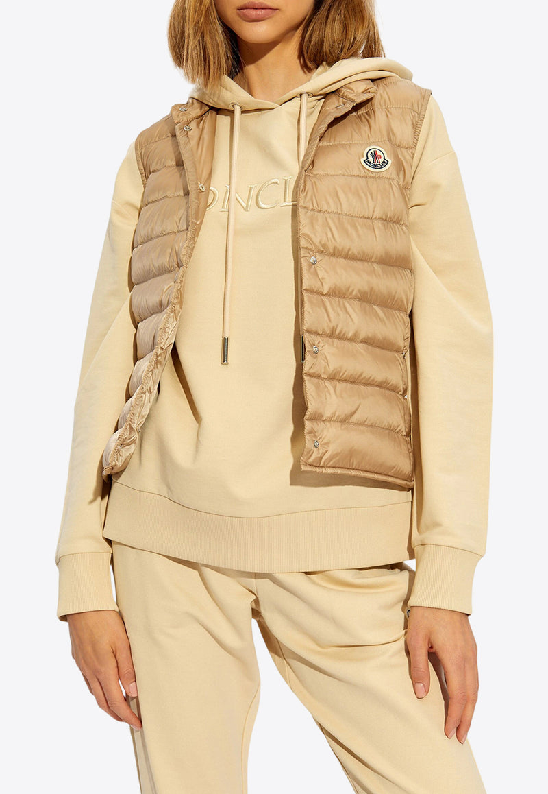 Moncler Logo Patch Mock-Neck Down Gilet Sand J20931A1020053048_205