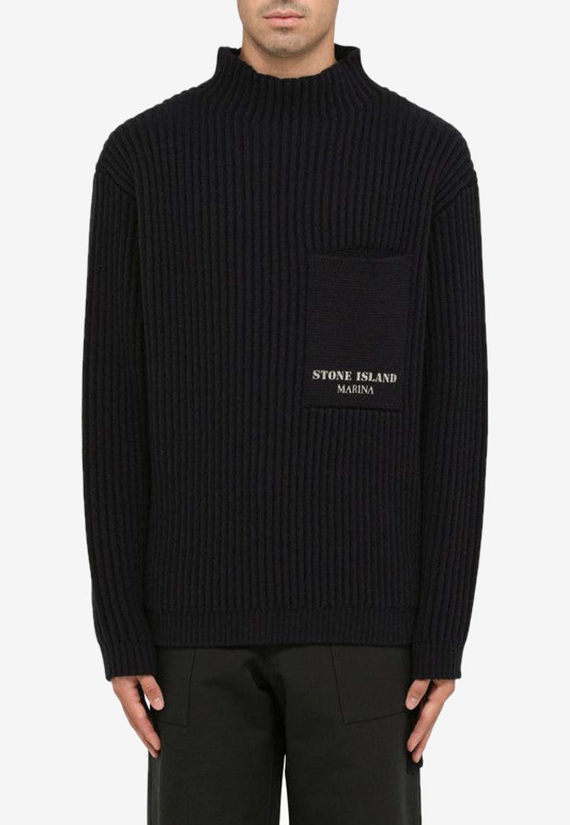 Stone Island Turtleneck Ribbed Sweater in Wool Blue 7915543XA/N_STONE-V0020