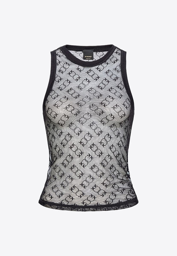 PINKO Love Birds Jacquard Mesh Tank Top Black 103710A21J_Z99