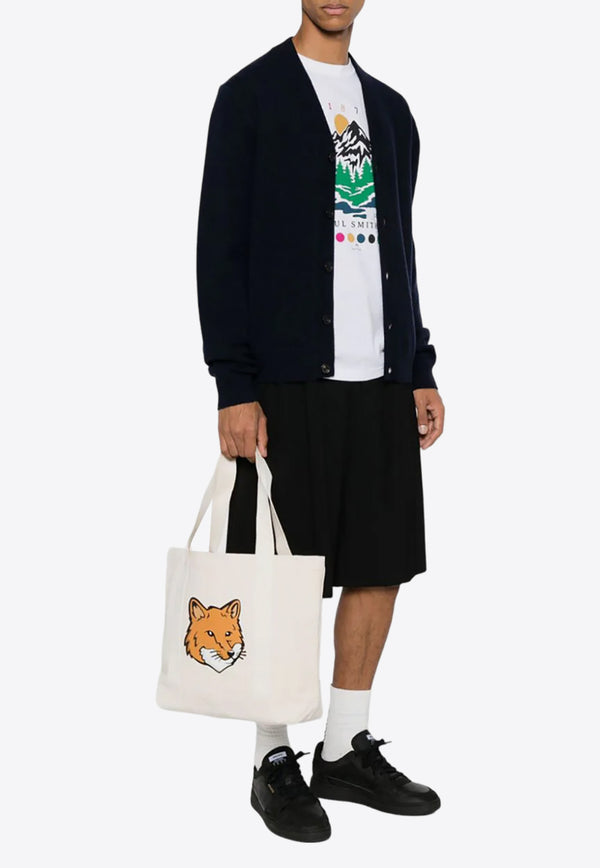 Maison Kitsuné Fox Logo Print Canvas Tote Bag Ecru LW05101WW0050_P700