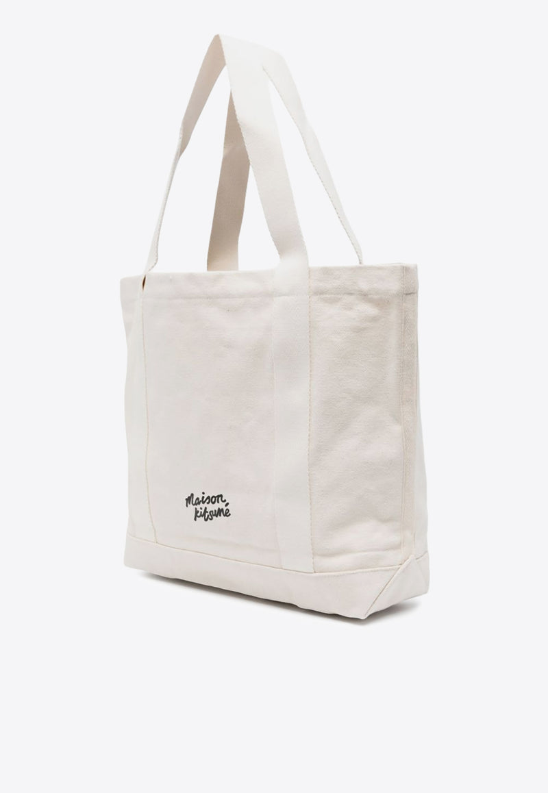 Maison Kitsuné Fox Logo Print Canvas Tote Bag Ecru LW05101WW0050_P700