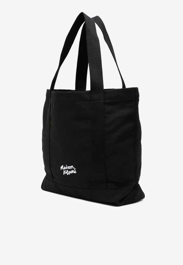 Maison Kitsuné Fox Logo Print Canvas Tote Bag Black LW05101WW0050_P199