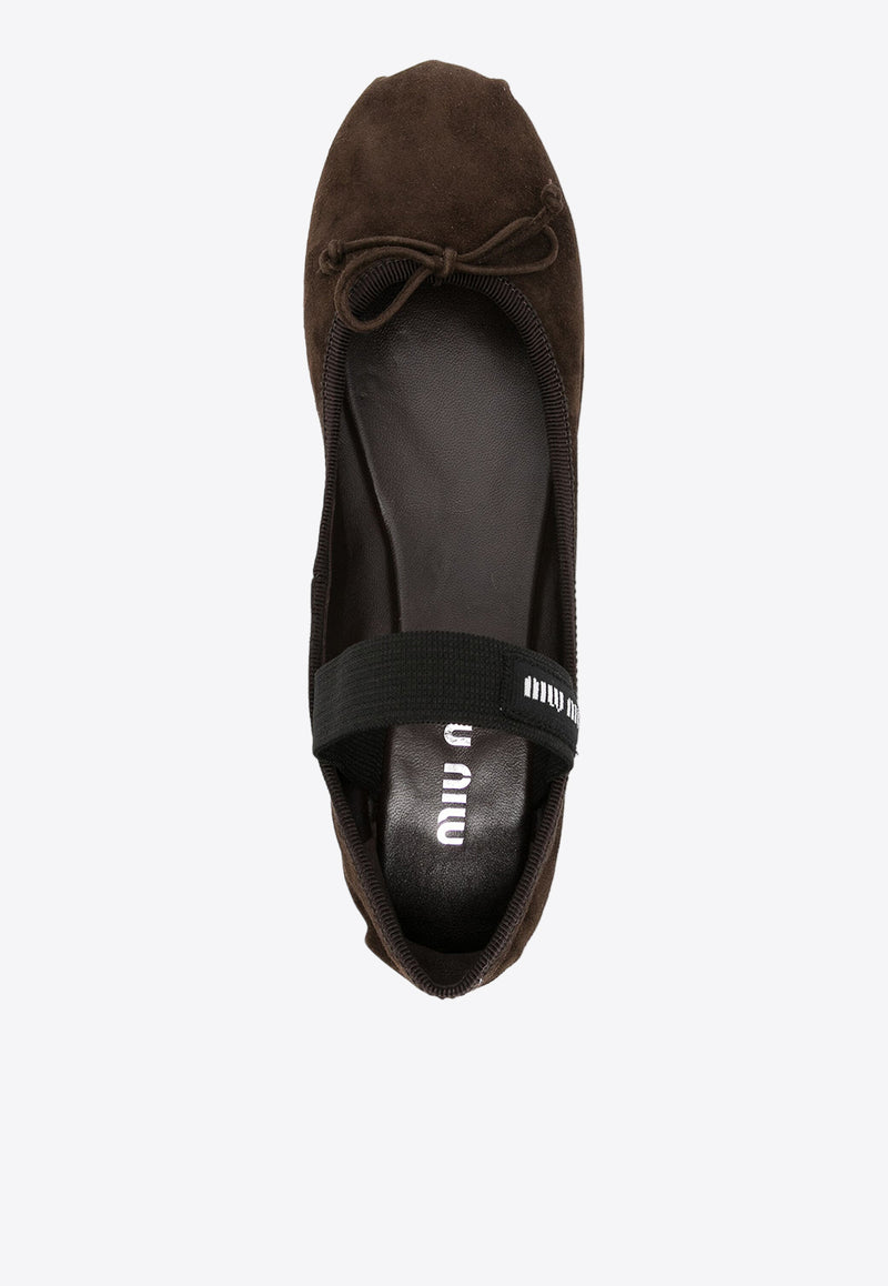 Miu Miu Bow Suede Ballet Flats Brown 5F794DFDX05008_F0003