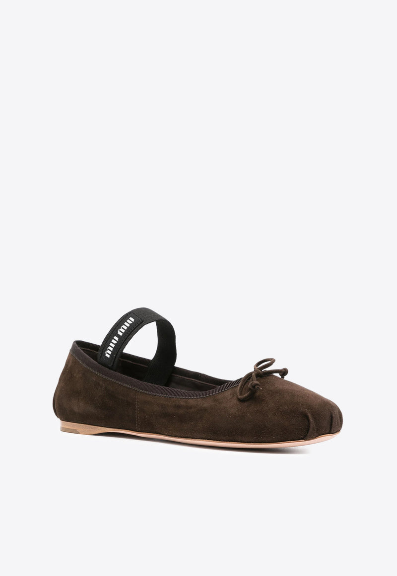 Miu Miu Bow Suede Ballet Flats Brown 5F794DFDX05008_F0003