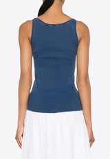 Miu Miu Logo Embroidered Rib Knit Tank Top Blue MMV217SOOO1468_F0008