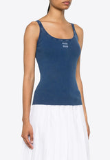 Miu Miu Logo Embroidered Rib Knit Tank Top Blue MMV217SOOO1468_F0008