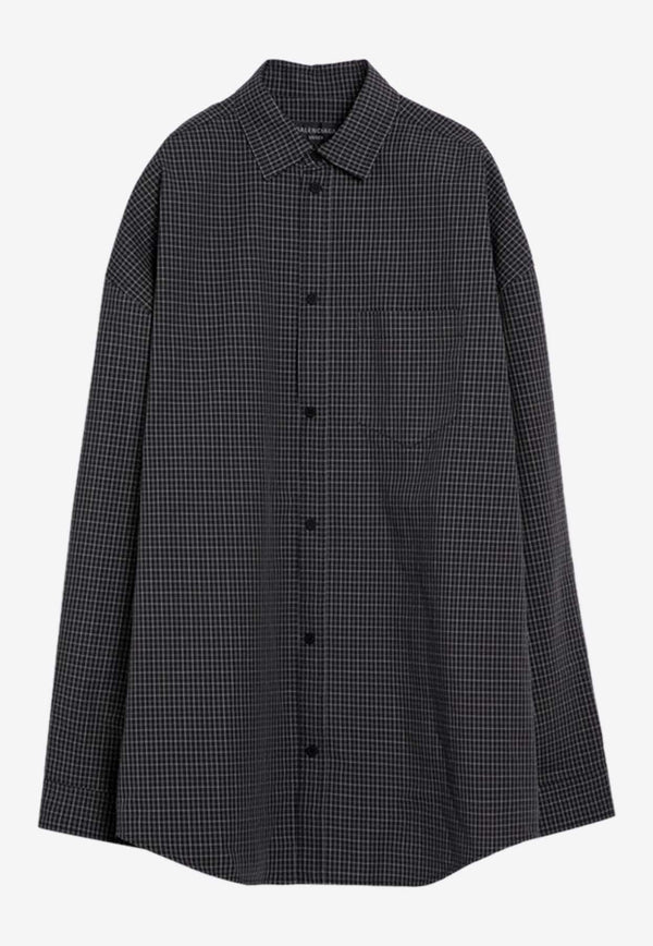 Balenciaga Checked Long-Sleeved Shirt 794462TQM13/P_BALEN-1269 Black