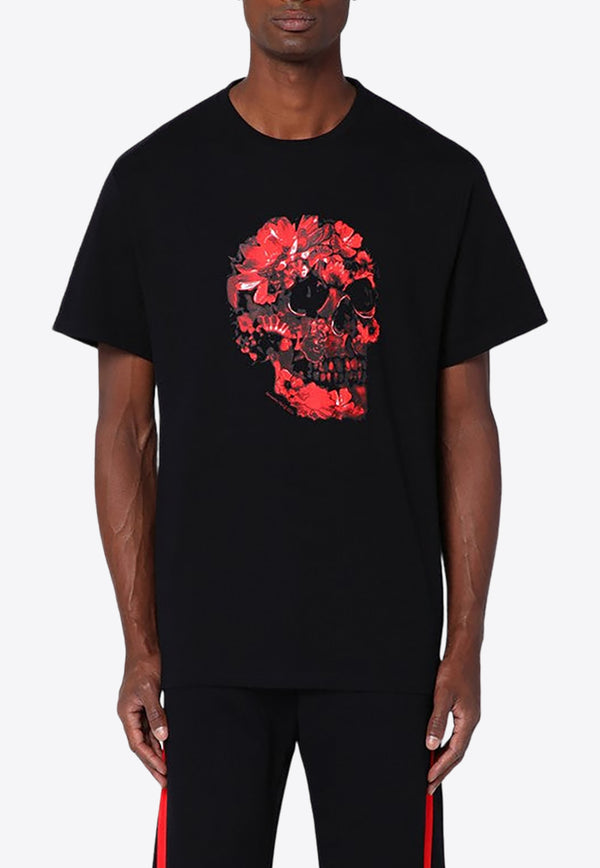 Alexander McQueen Wax Flower Skull Crewneck T-shirt Black 794575QTABM/P_ALEXQ-0512