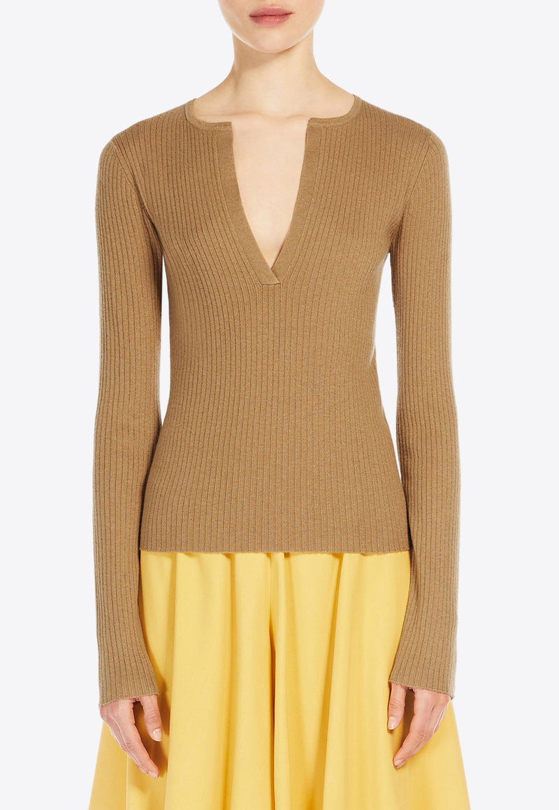 Max Mara Urlo Deep V-neck Sweater Camel 2421366111650URLO_003