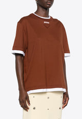 Prada Logo Patch Layered Crewneck T-shirt Brown 3547BSOOO15ZG_F0005