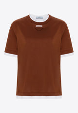 Prada Logo Patch Layered Crewneck T-shirt Brown 3547BSOOO15ZG_F0005