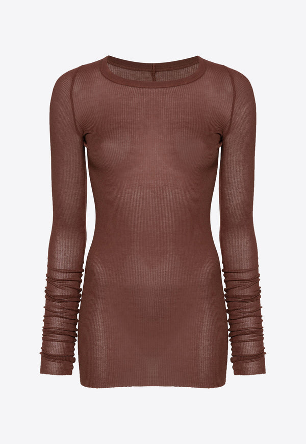 Rick Owens Ribbed Long-Sleeved Top Brown RP02D3202RC_93