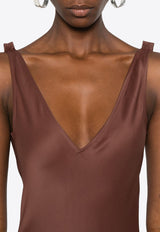 JW Anderson V-neck Satin Midi Dress Brown DR0448PG1601_600