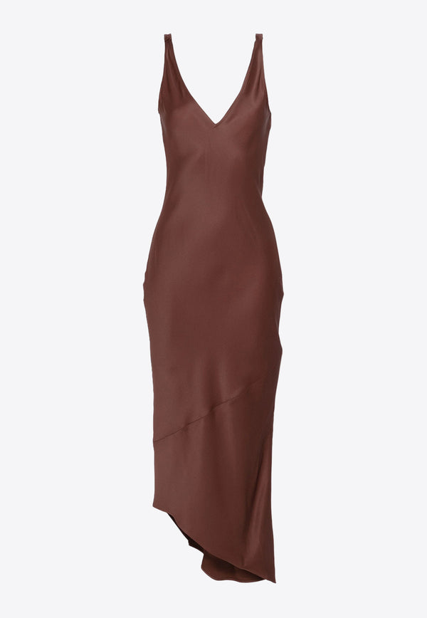 JW Anderson V-neck Satin Midi Dress Brown DR0448PG1601_600