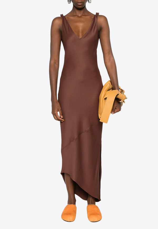 JW Anderson V-neck Satin Midi Dress Brown DR0448PG1601_600