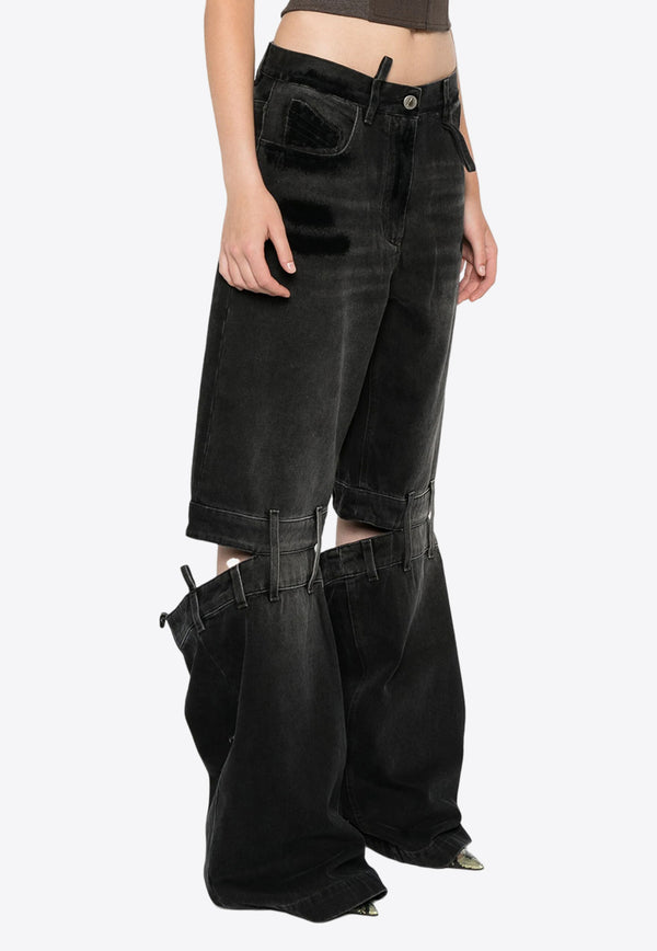 The Attico Wide-Leg Long Jeans with Cut-Out Black 248WCP157D097_100