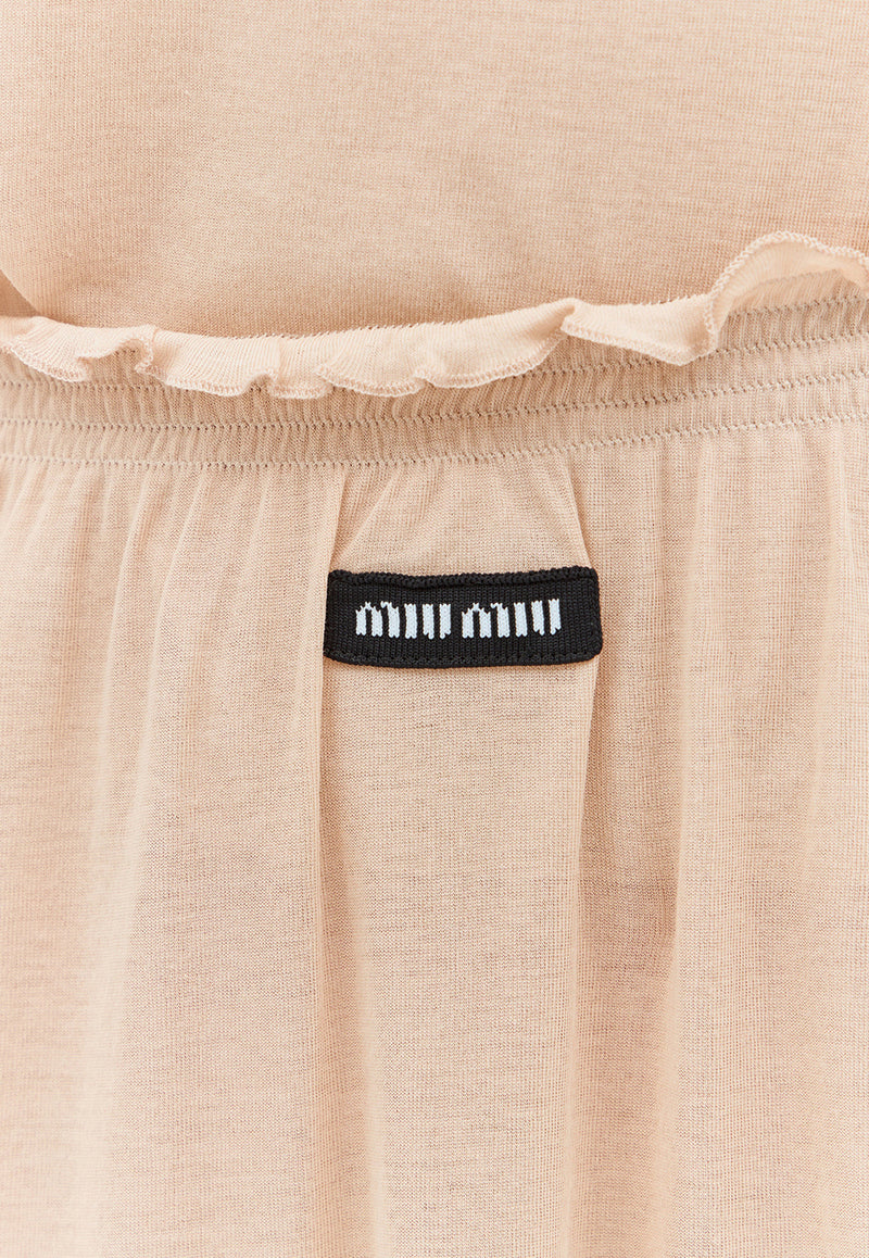 Miu Miu Logo Ribbed Midi Skirt Beige MJD192S23113VO_F0770