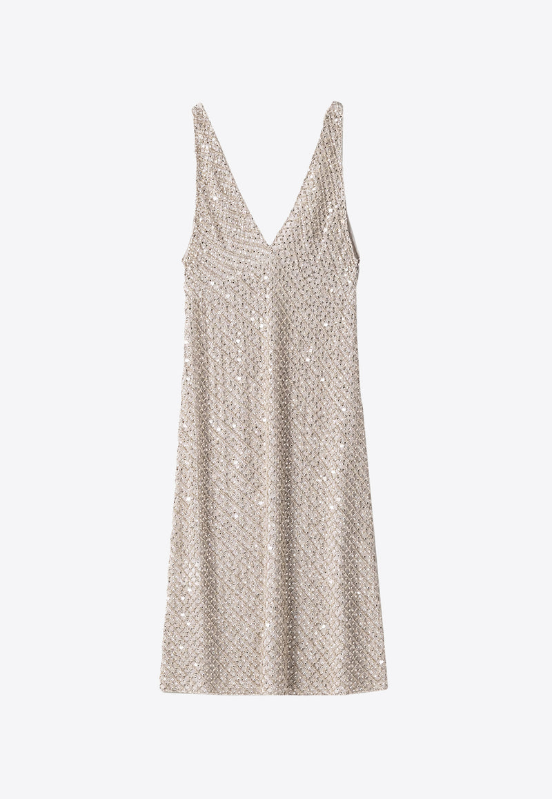 Miu Miu Embellished Midi Chiffon Dress Silver MF5438SOOO15D6_F0118