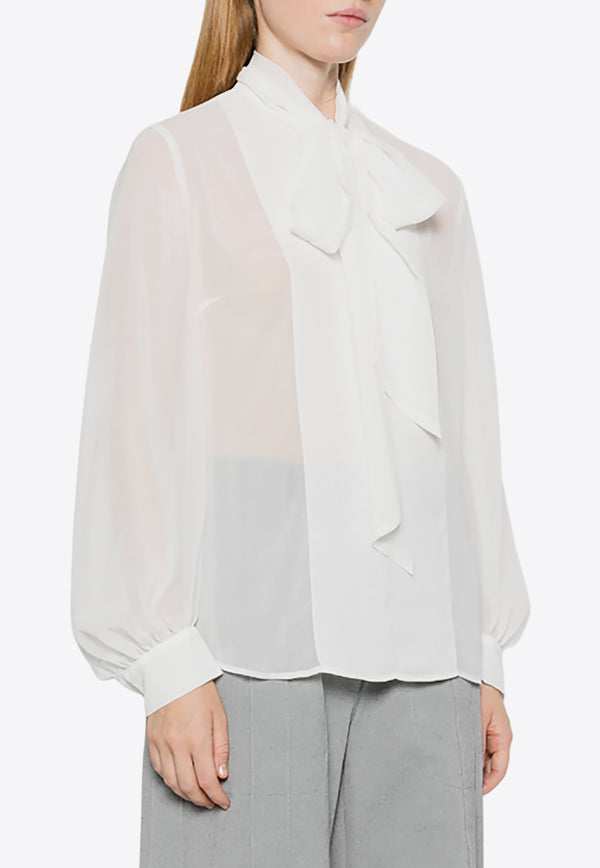 P.A.R.O.S.H Polidori Tied-Neck Sheer Blouse Cream D313050POLIDORI24W_002