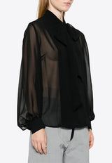 P.A.R.O.S.H Polidori Tied-Neck Sheer Blouse Black D313050POLIDORI24W_013