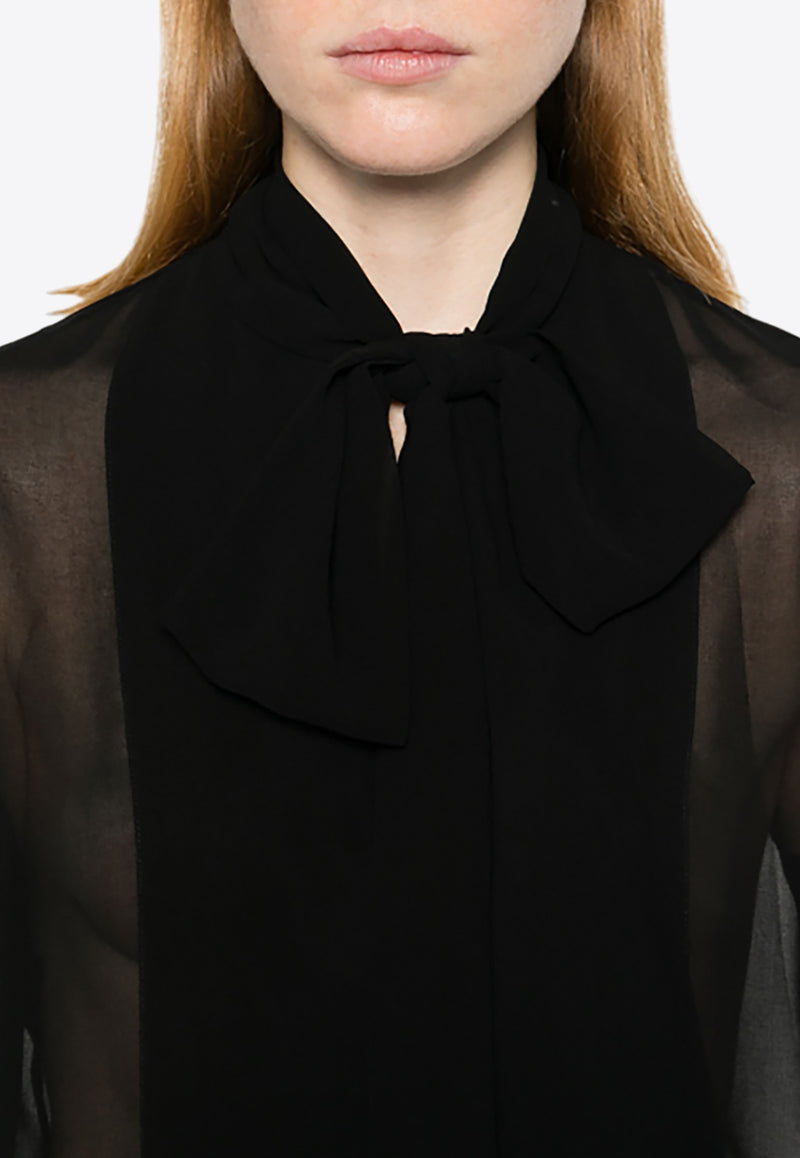 P.A.R.O.S.H Polidori Tied-Neck Sheer Blouse Black D313050POLIDORI24W_013