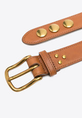 Jérôme Dreyfuss Festival Studded Leather Belt Brown 44CEINTFVA_Chêne