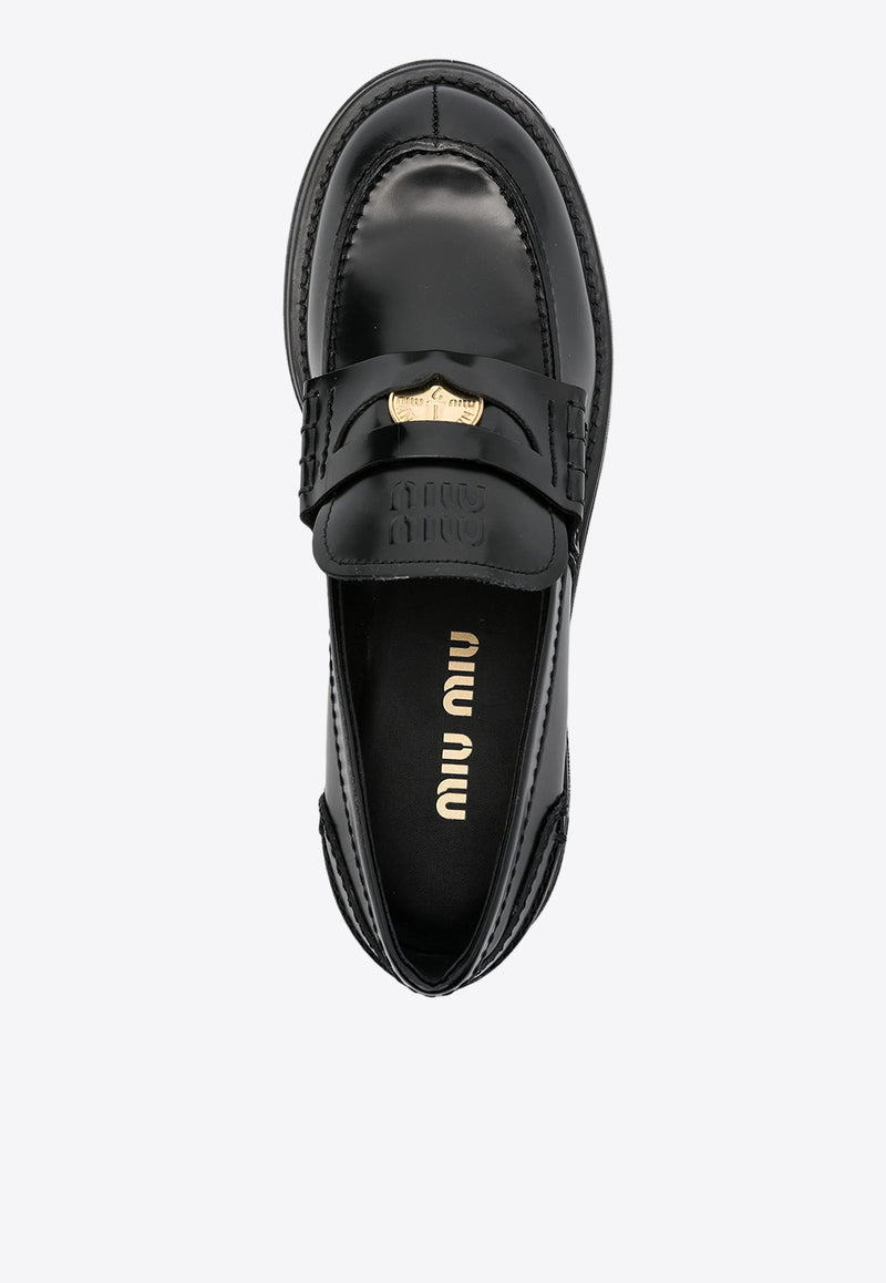 Miu Miu Brushed Leather Penny Loafers Black 5D276EF050055_F0002