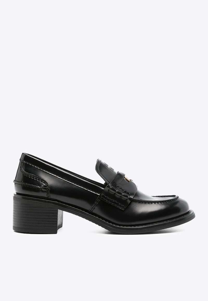 Miu Miu Brushed Leather Penny Loafers Black 5D276EF050055_F0002